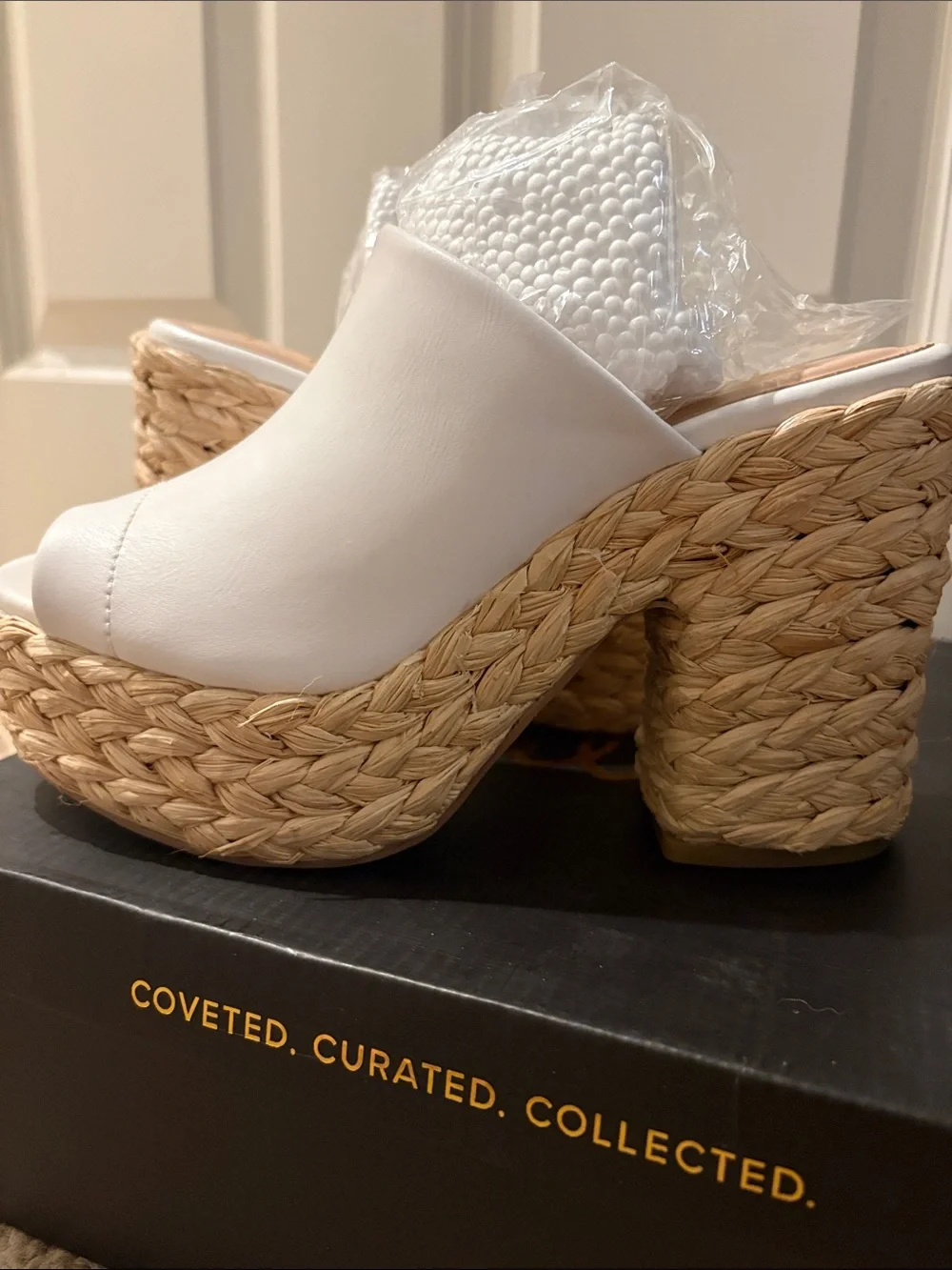 NWT White Platform Woven-wedges